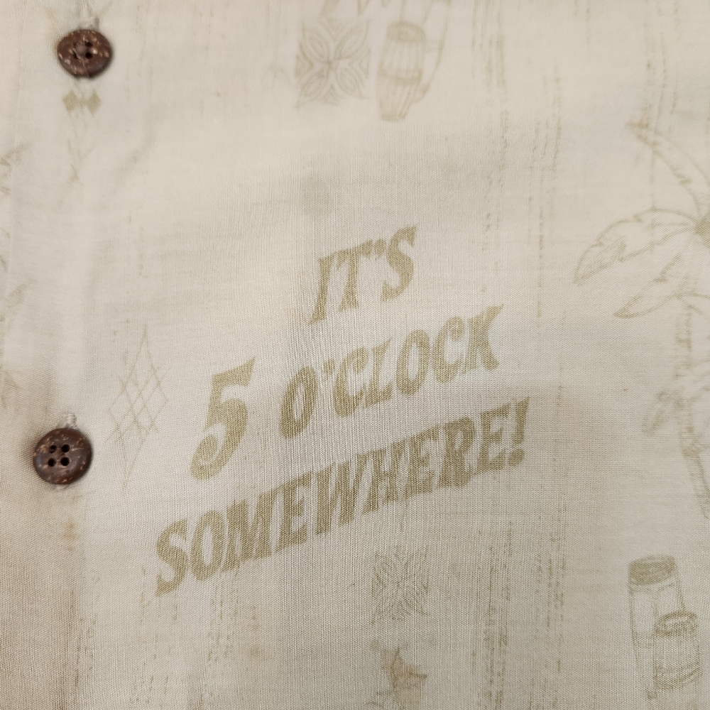 Big Dogs Hawaiian Button Up Shirt Mens L It's 5 O'Clock Somewhere Rayon AOP - Picture 4 of 11